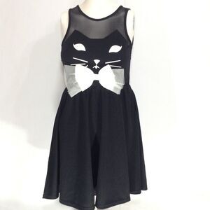 LF Mieeon Black With White Cat Face Sleeveless Fit & Flare Mini Dress NWT Sz XS